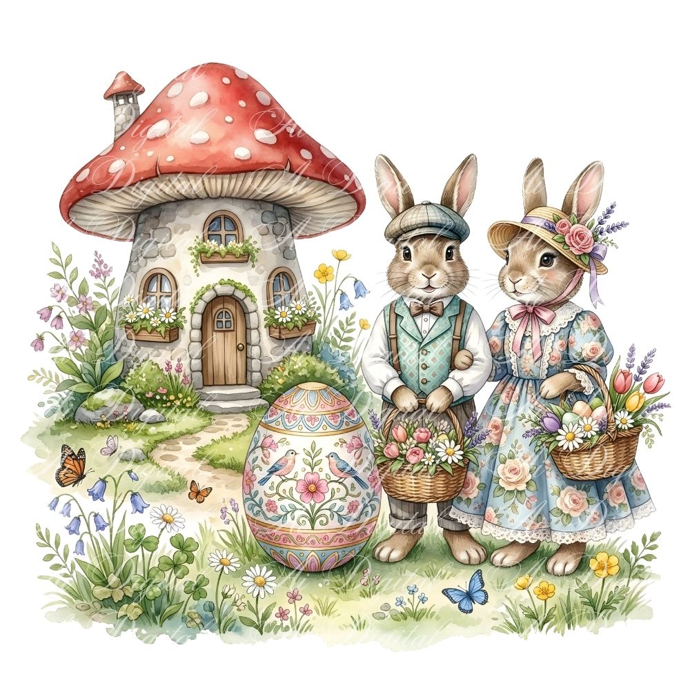 Easter Bunny Clipart Bundle – 20 PNG Watercolor Easter Illustrations