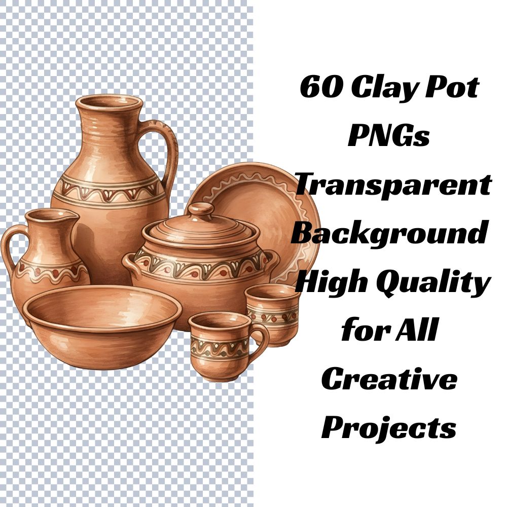 Clay Pottery PNG Clipart Set – 60 Transparent PNG Files (300 DPI)