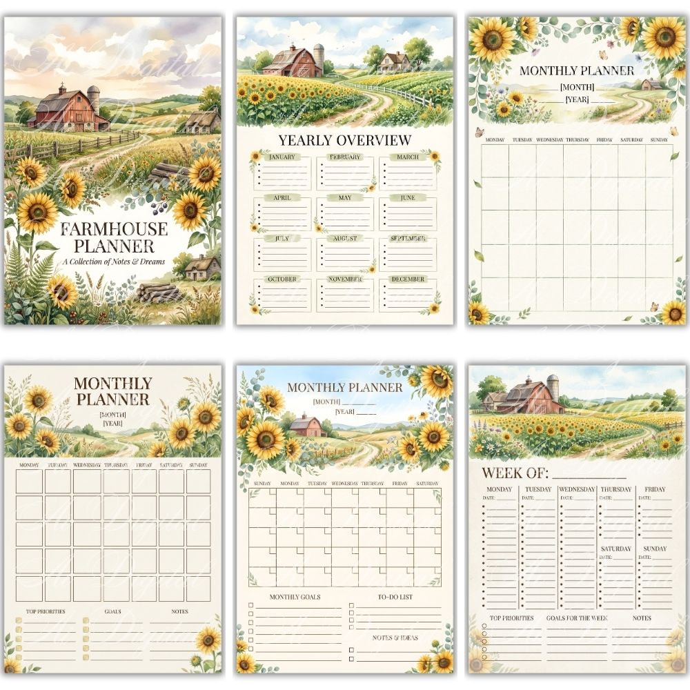 Farmhouse Planner Printable A5 – 50+ Pages, Weekly Daily Meal Garden Budget Planner PDF