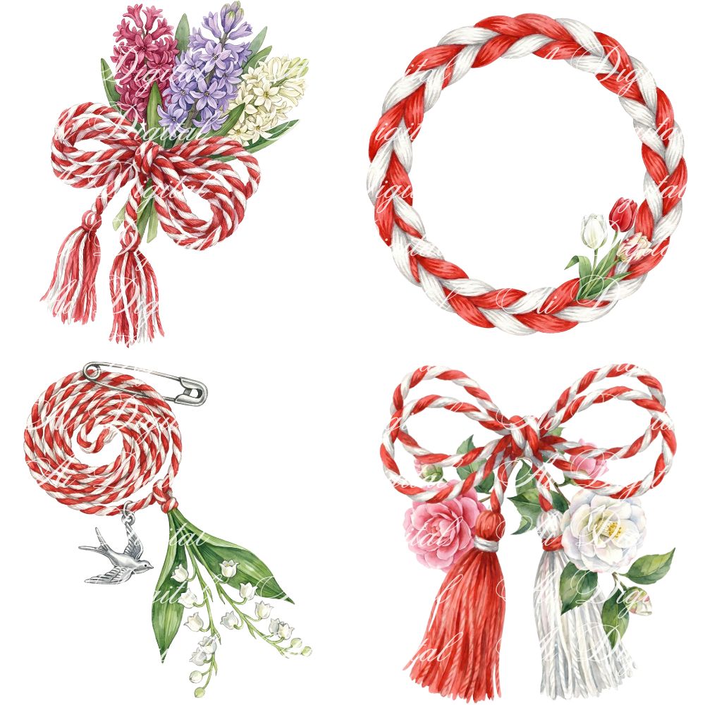 Bulgarian Martenitsa Watercolor Clipart Bundle