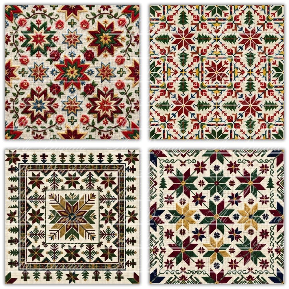 Bulgarian Embroidery Christmas Digital Paper Pack