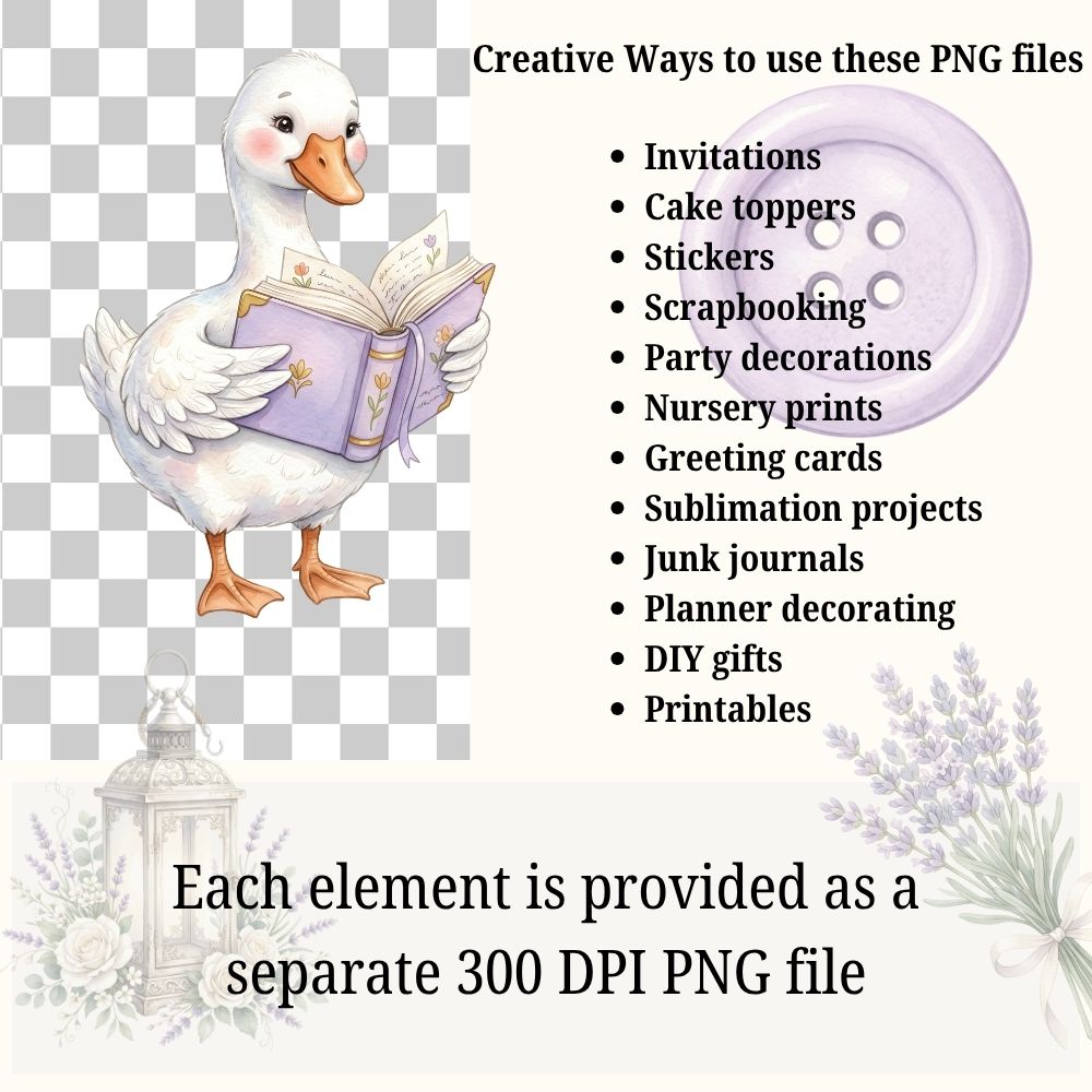 Lavender Goose Clipart & Digital Paper Bundle
