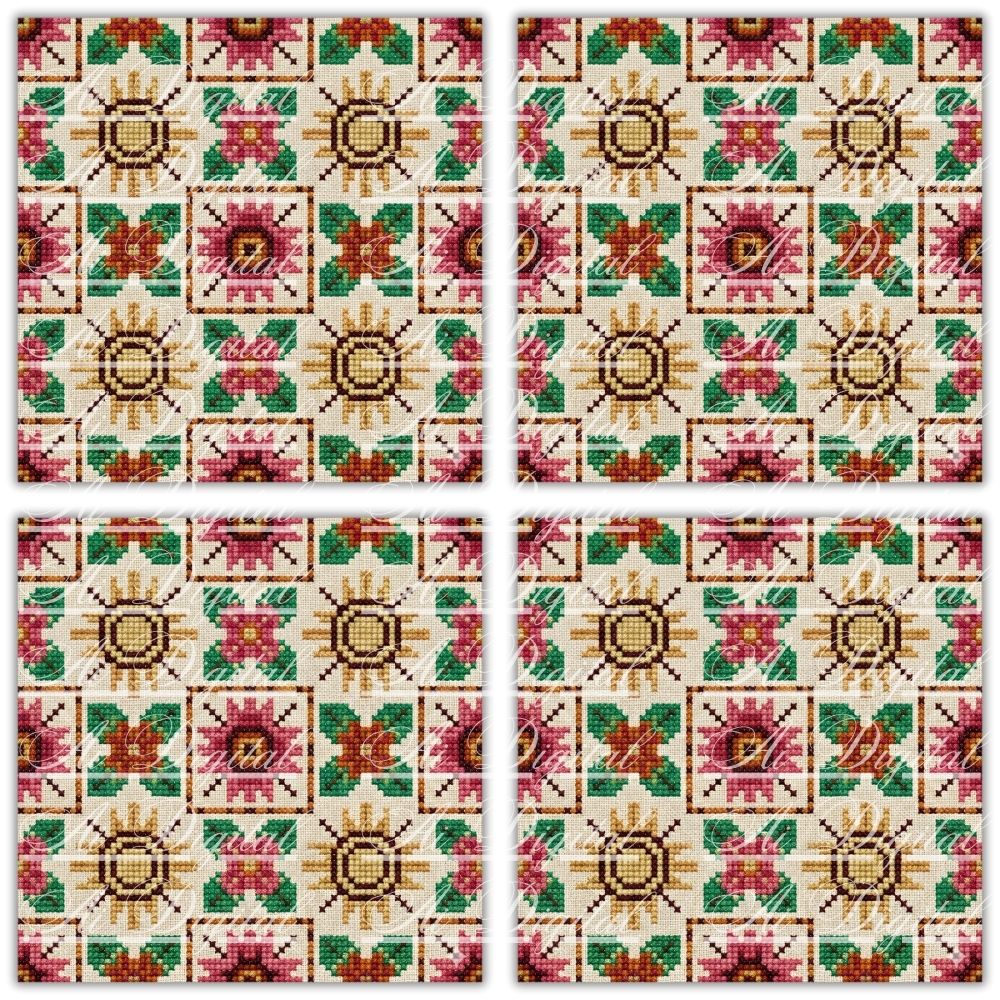 Bulgarian Embroidery Patterns – 32 Digital Papers