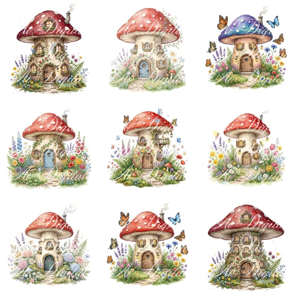 Spring Cottagecore Watercolor Clipart Bundle (60 PNG)