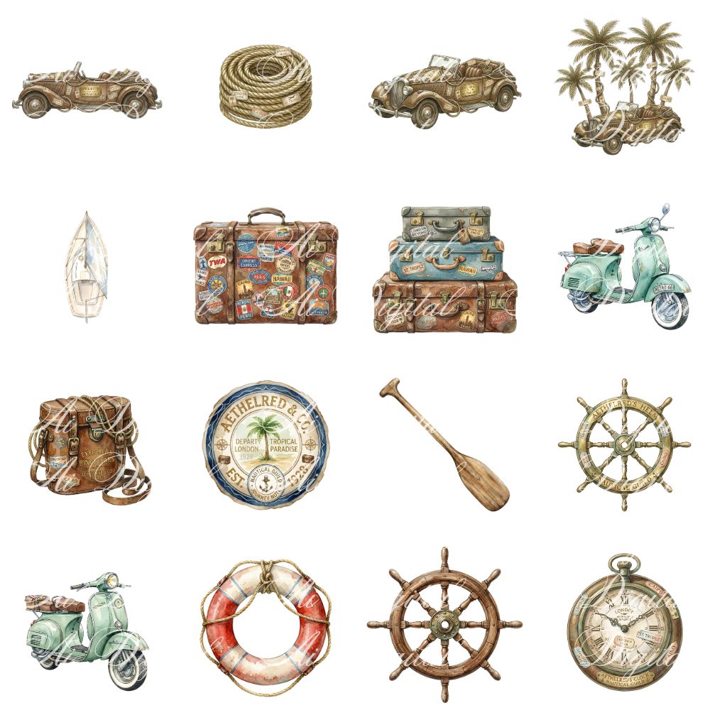 Travellers Clipart Bundle – 157 Vintage Travel PNG Files