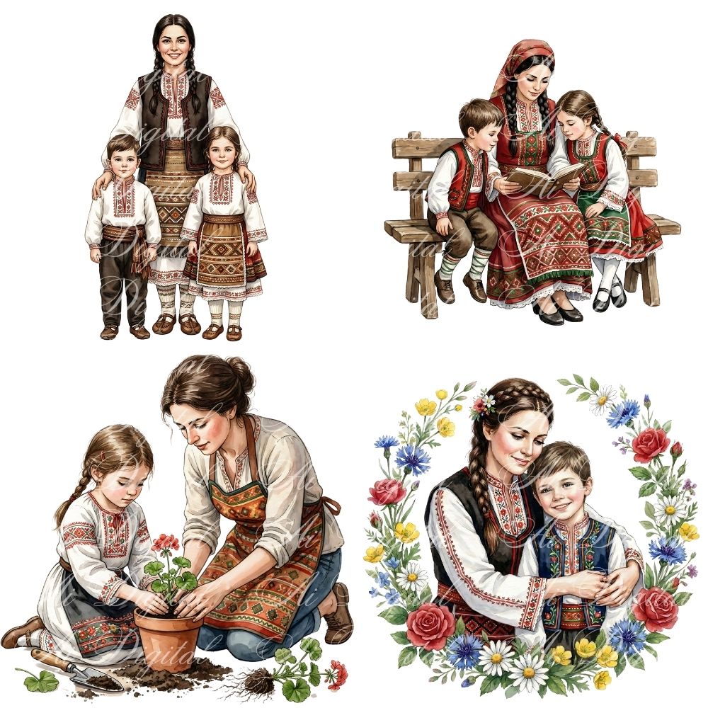 Bulgarian Mother & Kids Clipart Bundle