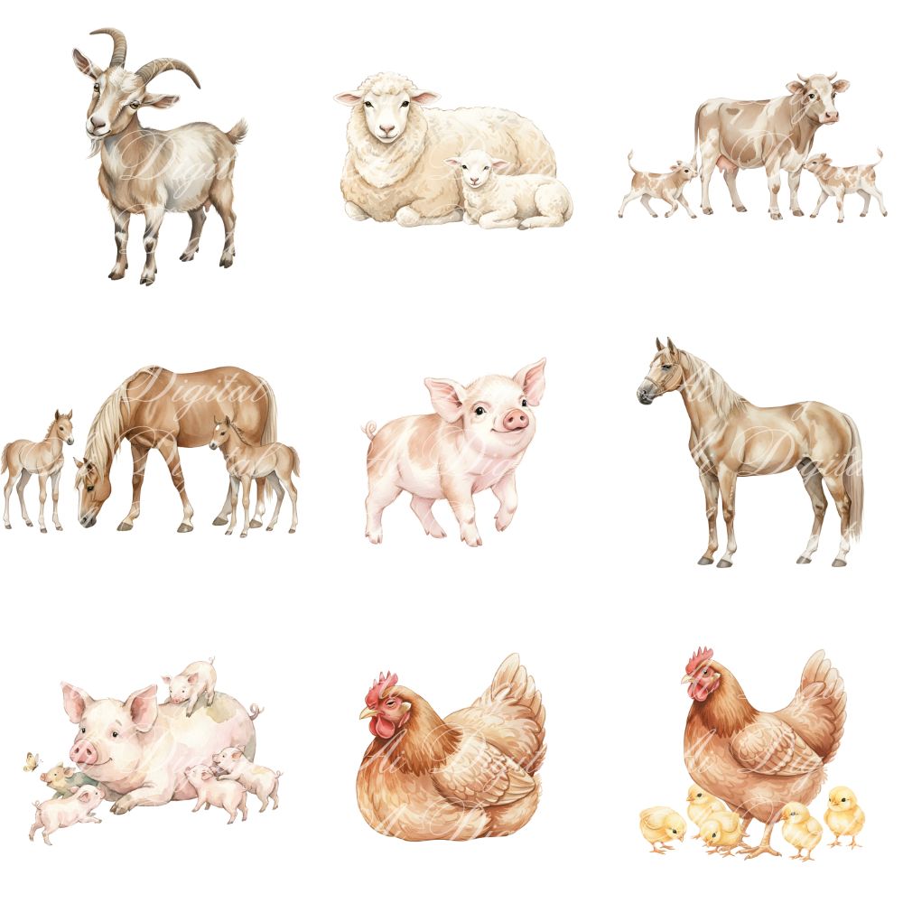 Farmhouse Clipart Bundle – 116 Watercolor PNG