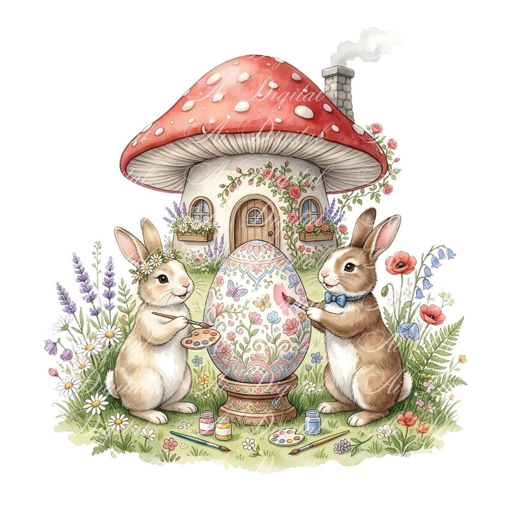 Easter Bunny Clipart Bundle – 20 PNG Watercolor Easter Illustrations