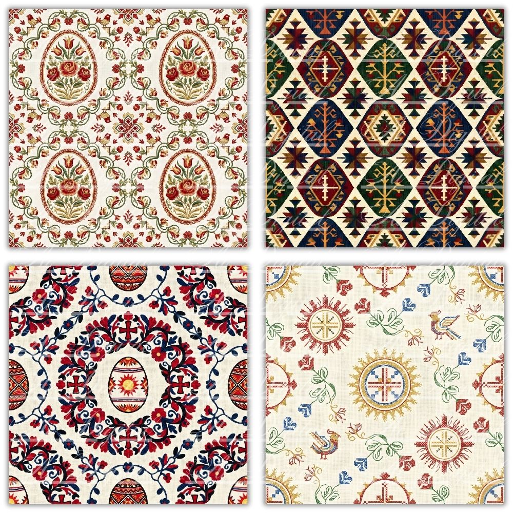 Bulgarian Embroidery Easter Patterns – 34 Digital Papers