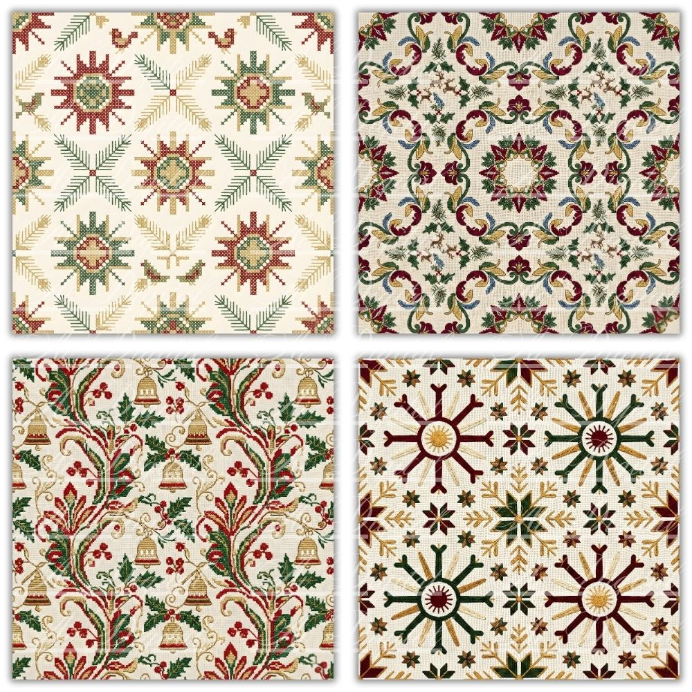 Bulgarian Embroidery Christmas Digital Paper Pack