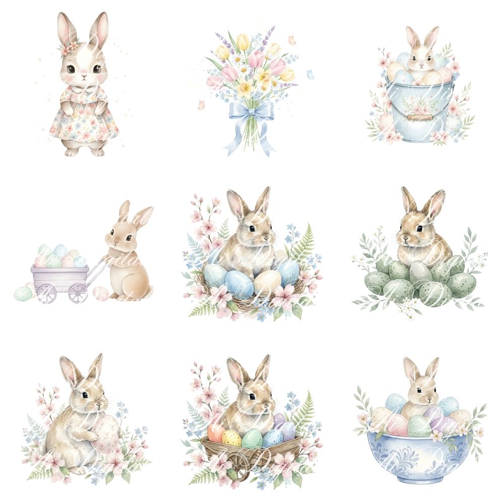 Easter Bunny Clipart Bundle – 106 PNG & 25 Seamless Patterns