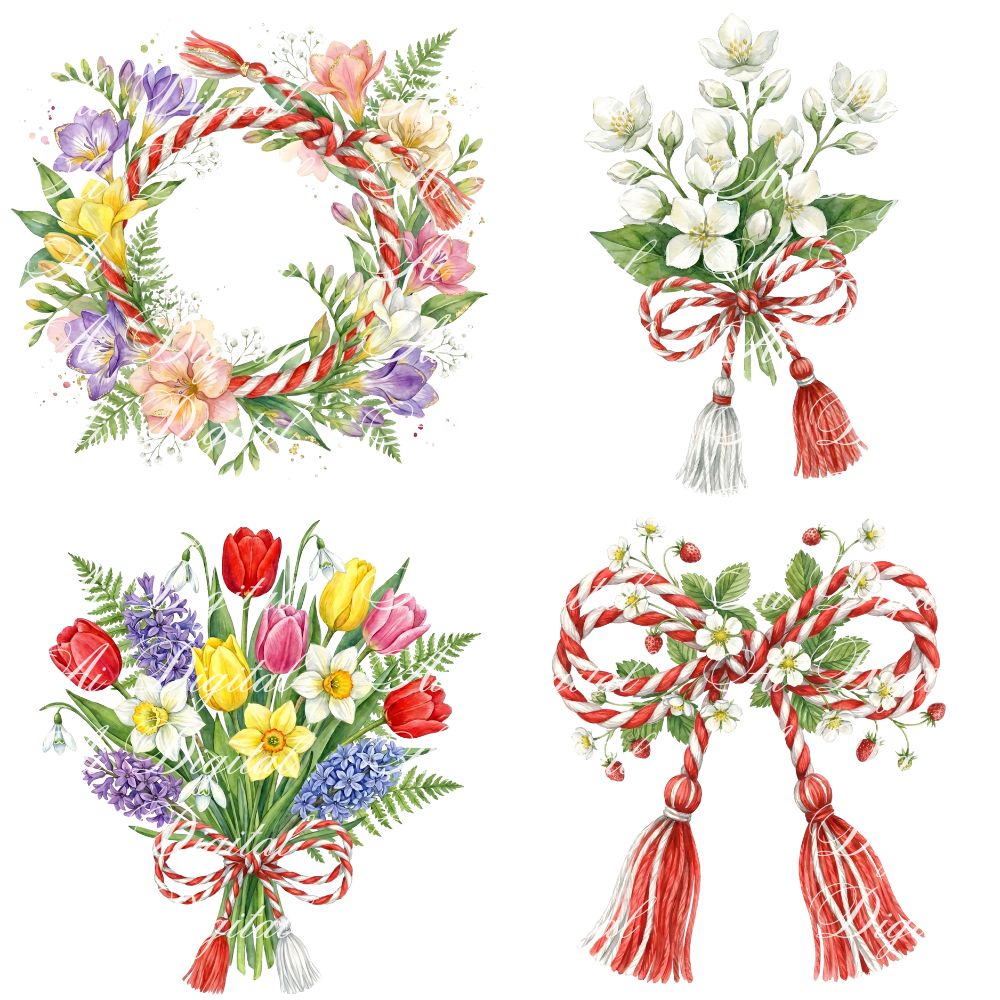 Bulgarian Martenitsa Watercolor Clipart Bundle
