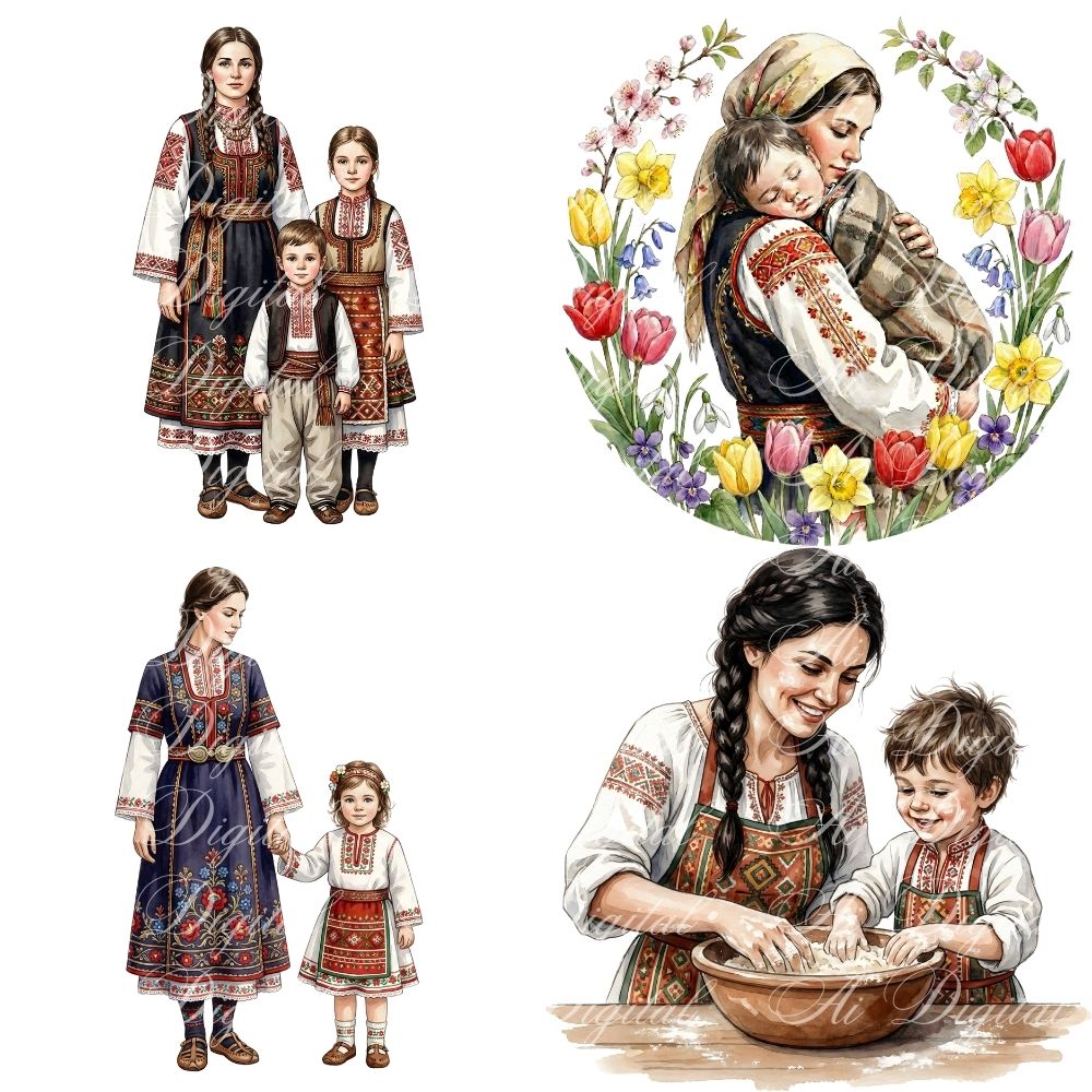 Bulgarian Mother & Kids Clipart Bundle