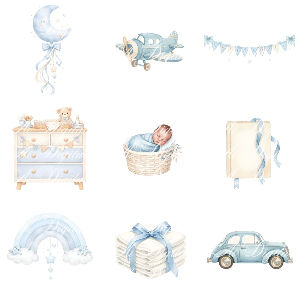 Blue Baby Bear Clipart Bundle 56 png + 20 seamless jpg patterns