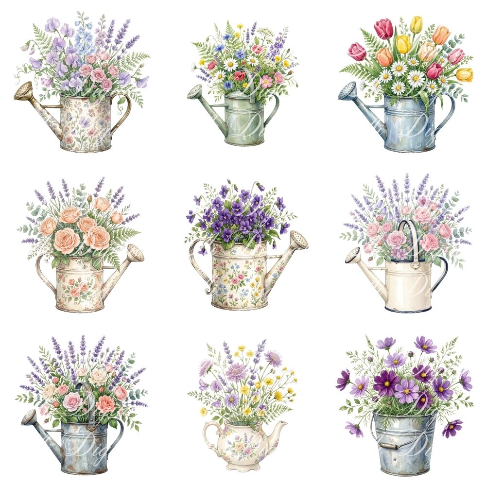 Spring Cottagecore Watercolor Clipart Bundle (60 PNG)