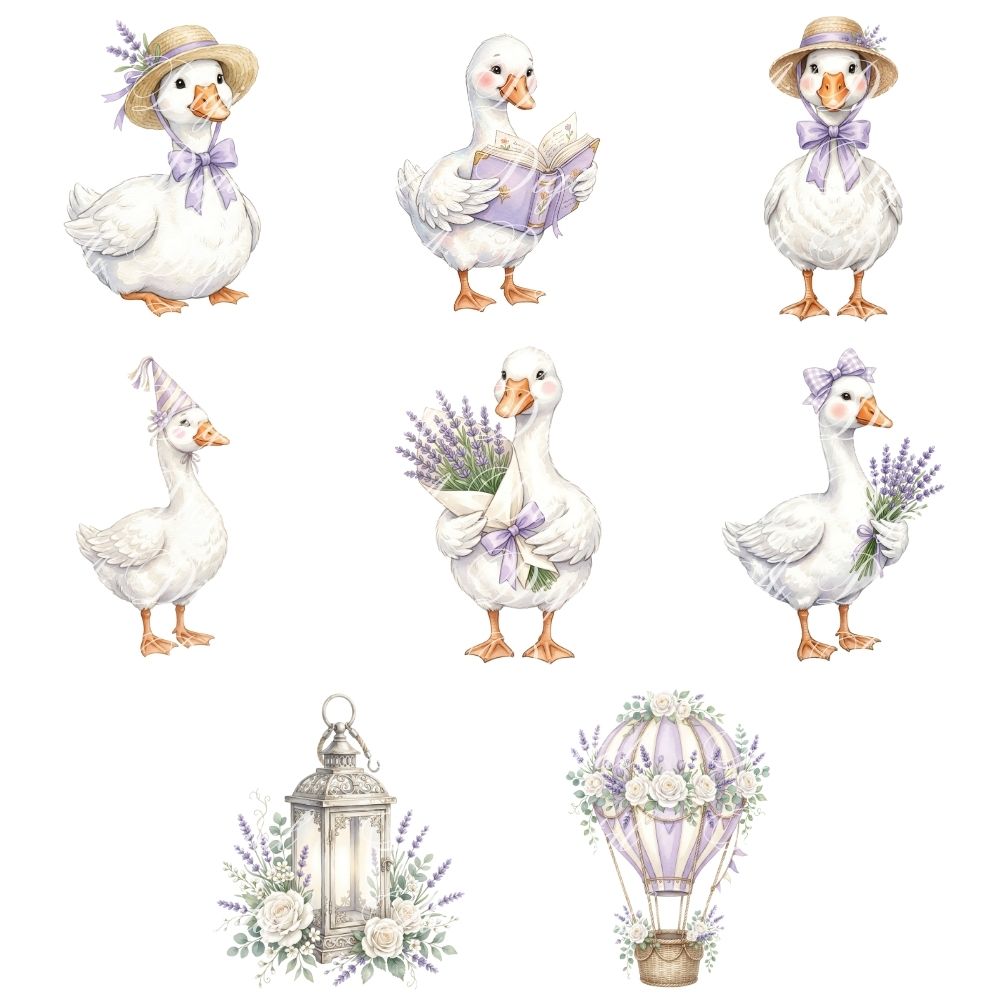 Lavender Goose Clipart & Digital Paper Bundle