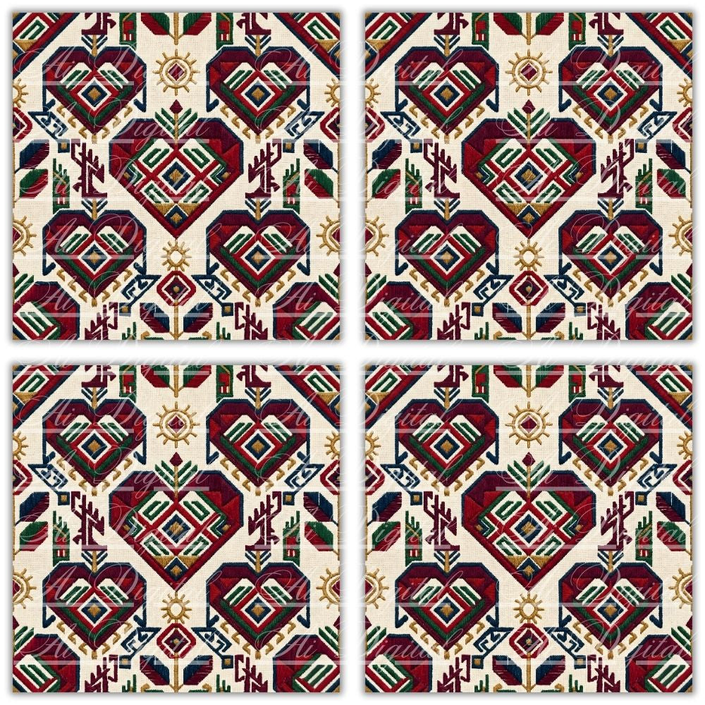Bulgarian Embroidery Valentine’s Patterns – 33 Digital Papers