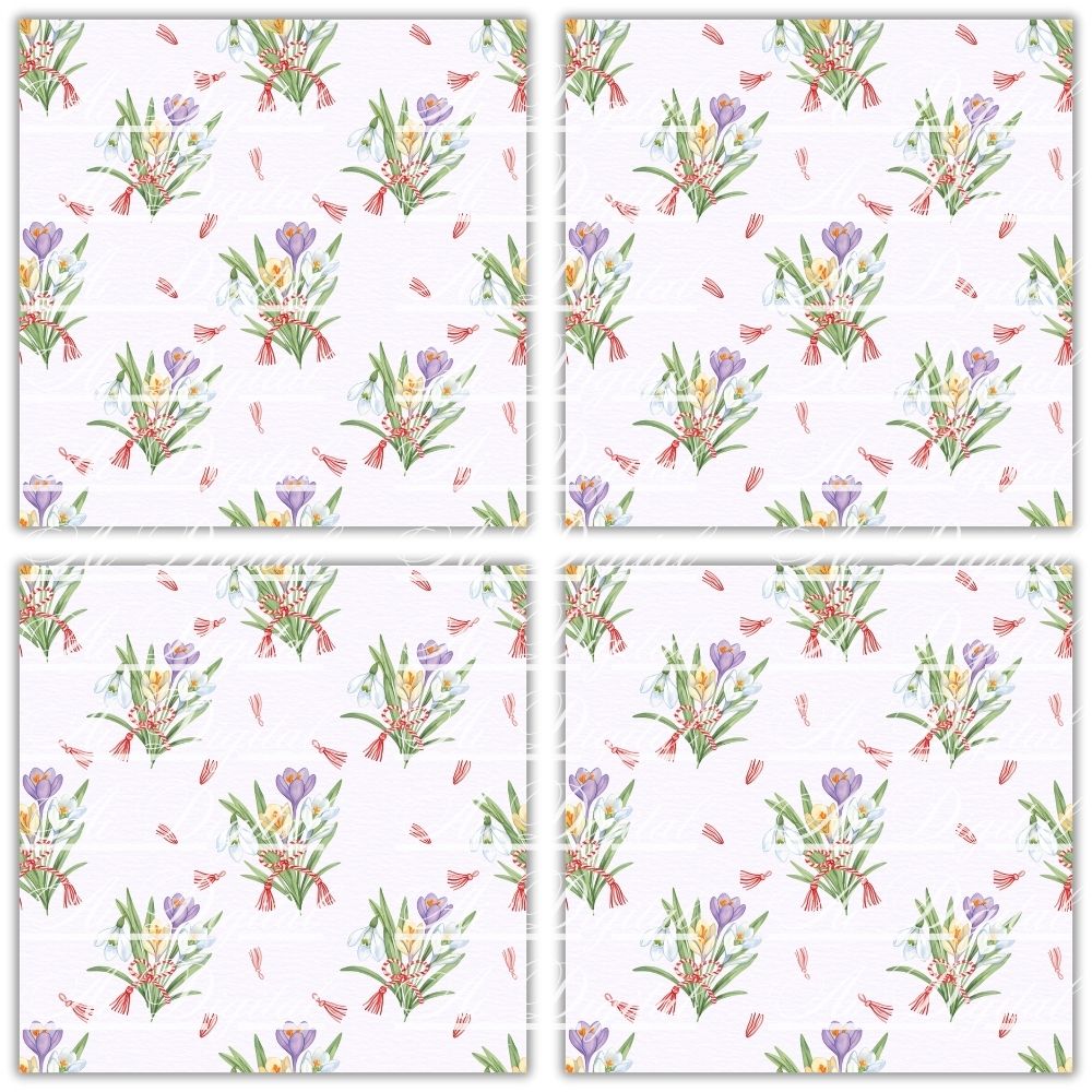 Spring & Martenitsa Watercolor Set – 20 Digital Papers + 20 PNG Clipart – Instant Download