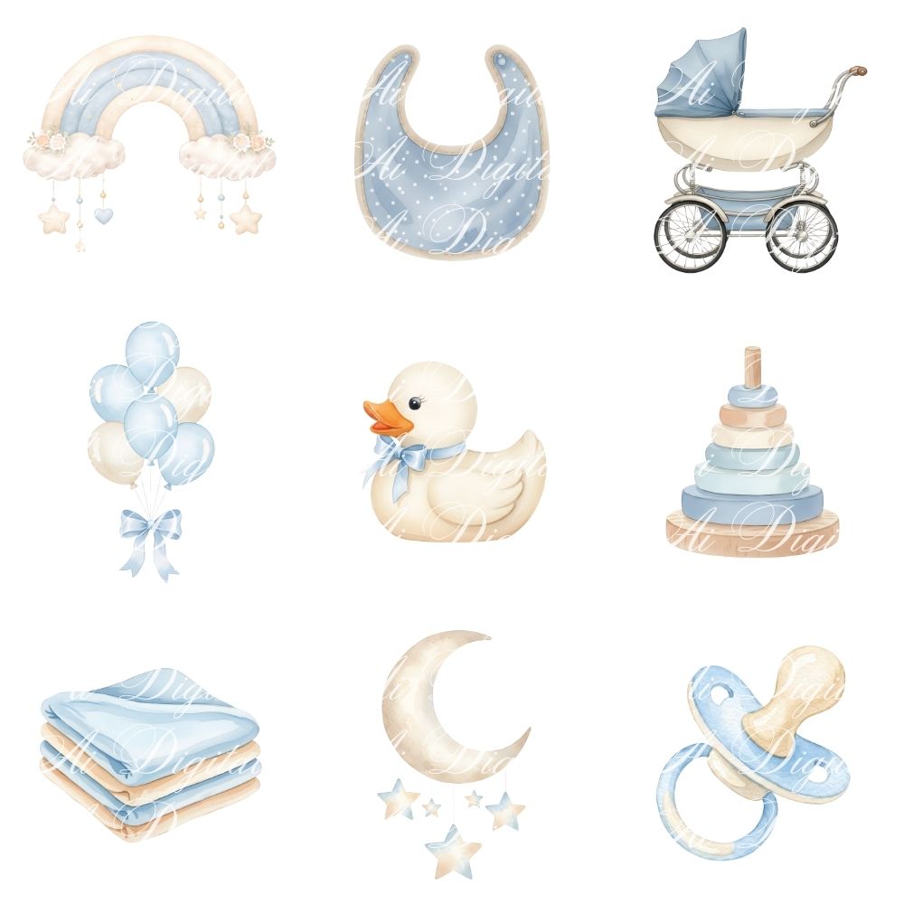 Blue Baby Bear Clipart Bundle 56 png + 20 seamless jpg patterns