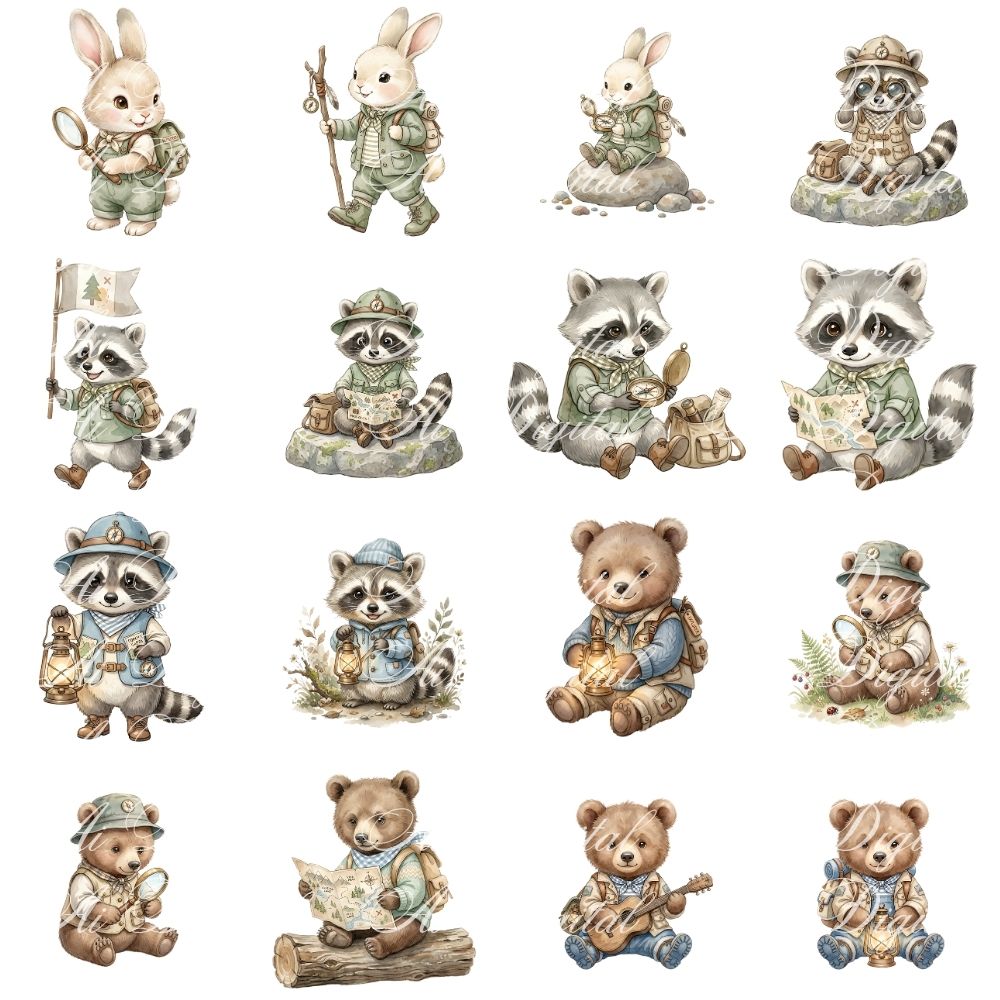 Little Explorers Clipart Bundle – 98 PNG Files & 12 Digital Papers