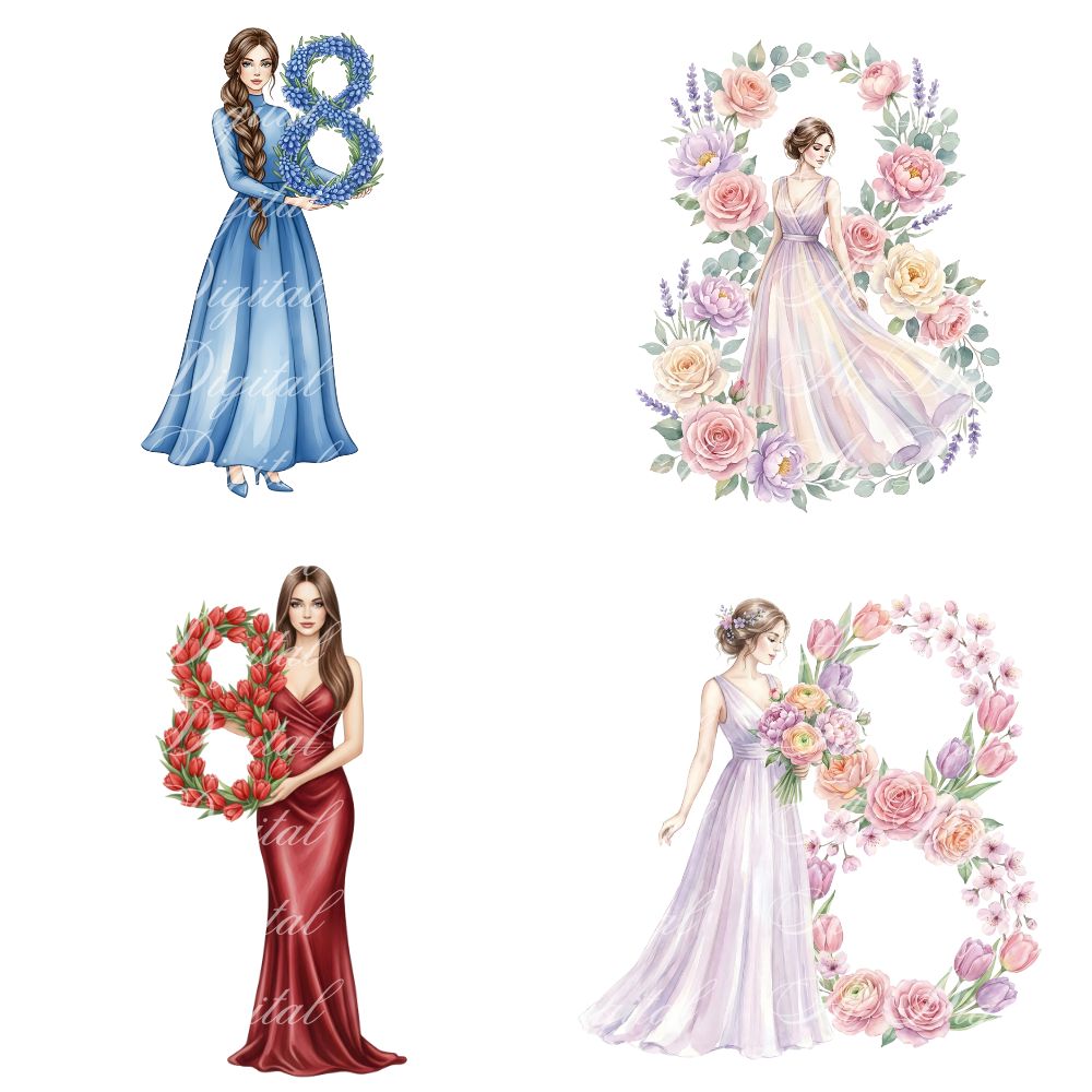 International Women’s Day Watercolor Clipart Bundle