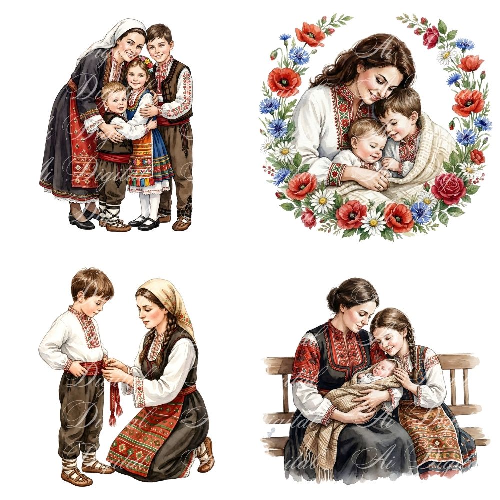 Bulgarian Mother & Kids Clipart Bundle