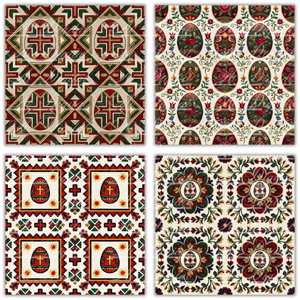 Bulgarian Embroidery Easter Patterns – 34 Digital Papers