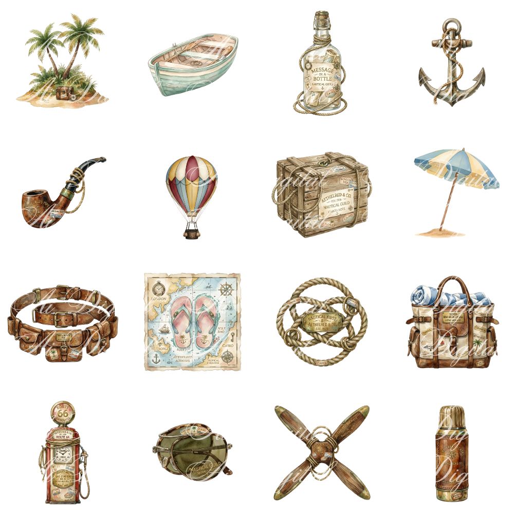 Travellers Clipart Bundle – 157 Vintage Travel PNG Files