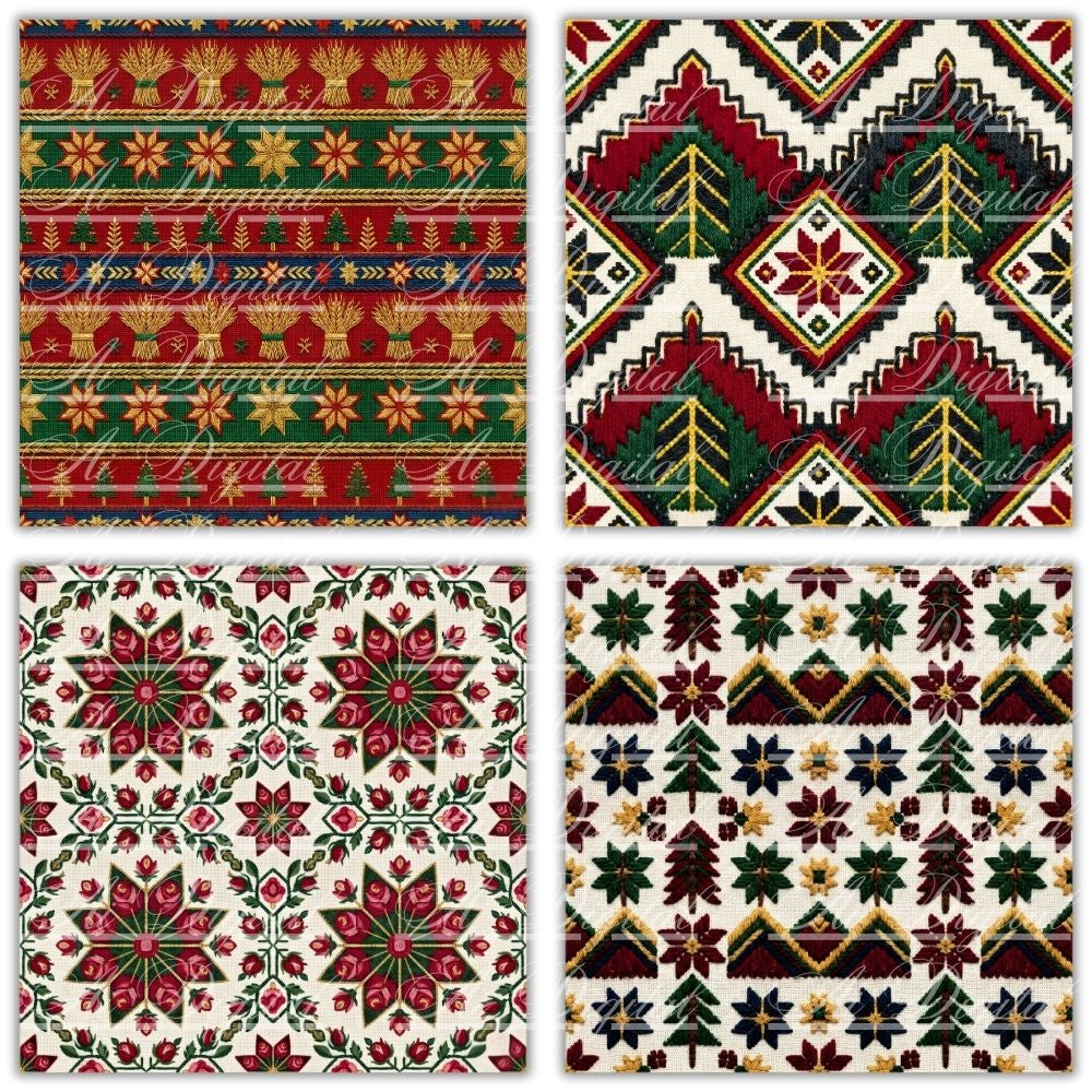 Bulgarian Embroidery Christmas Digital Paper Pack