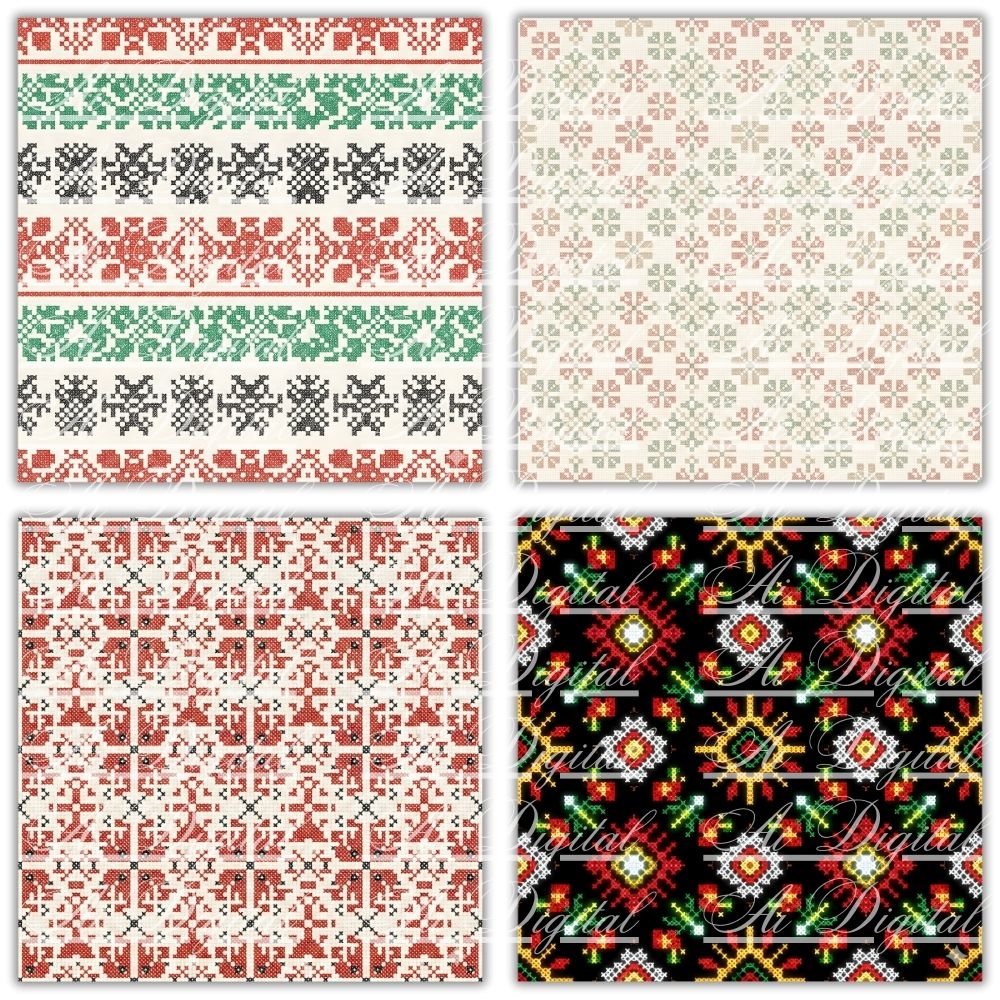 Bulgarian Embroidery Patterns – 32 Digital Papers