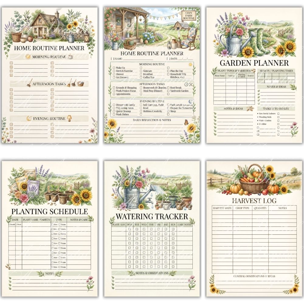 Farmhouse Planner Printable A5 – 50+ Pages, Weekly Daily Meal Garden Budget Planner PDF