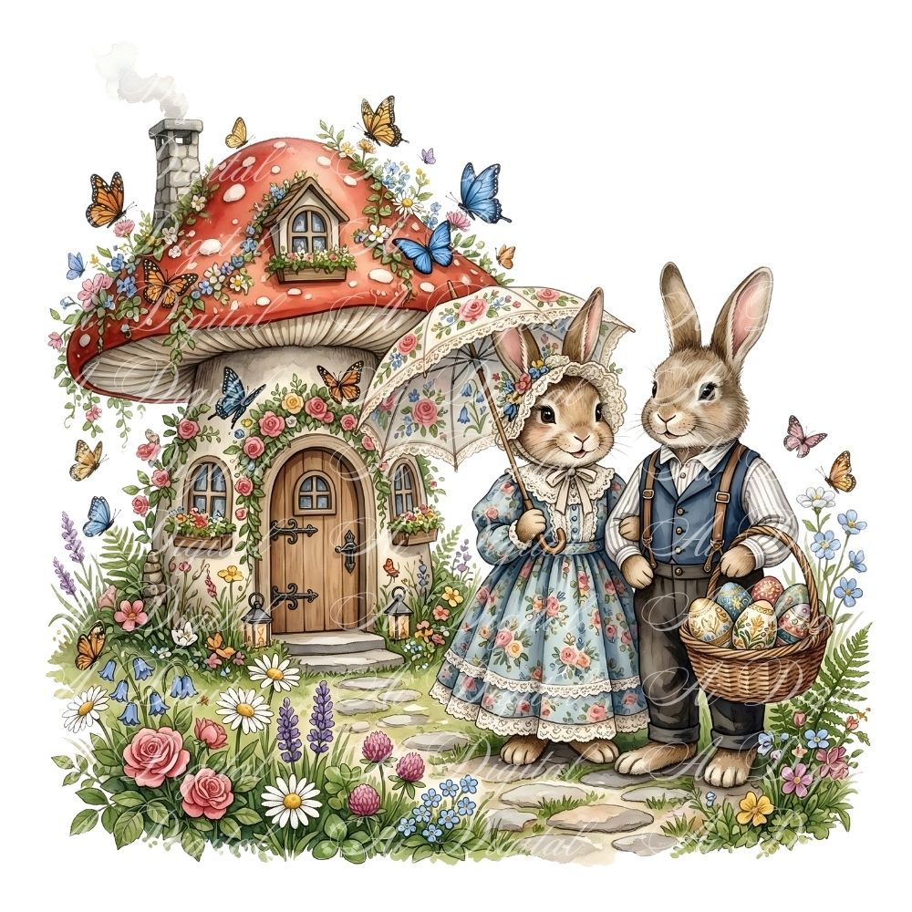 Easter Bunny Clipart Bundle – 20 PNG Watercolor Easter Illustrations