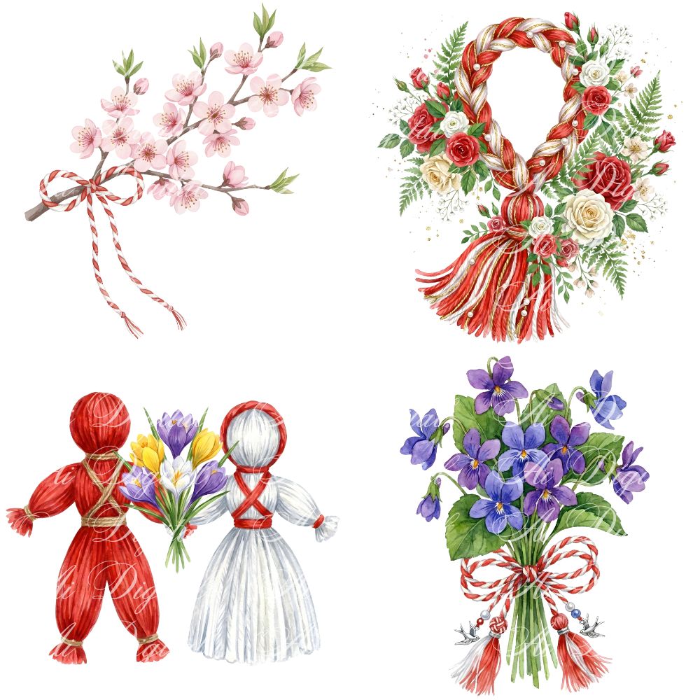 Bulgarian Martenitsa Watercolor Clipart Bundle