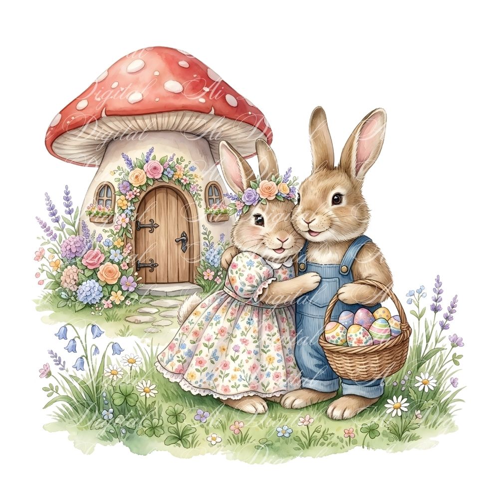 Easter Bunny Clipart Bundle – 20 PNG Watercolor Easter Illustrations