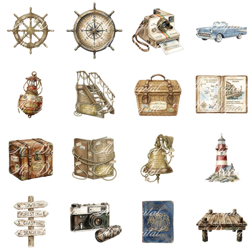 Travellers Clipart Bundle – 157 Vintage Travel PNG Files