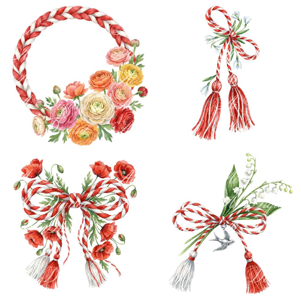 Bulgarian Martenitsa Watercolor Clipart Bundle