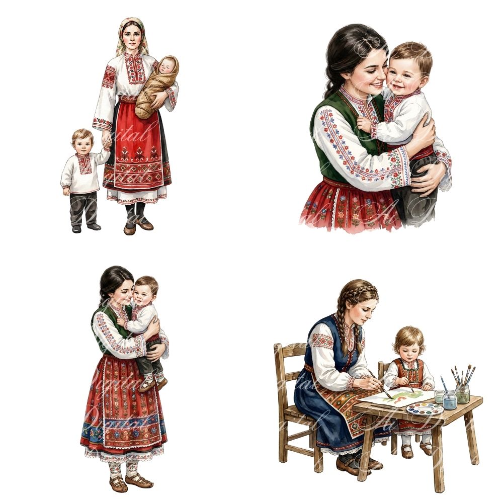 Bulgarian Mother & Kids Clipart Bundle