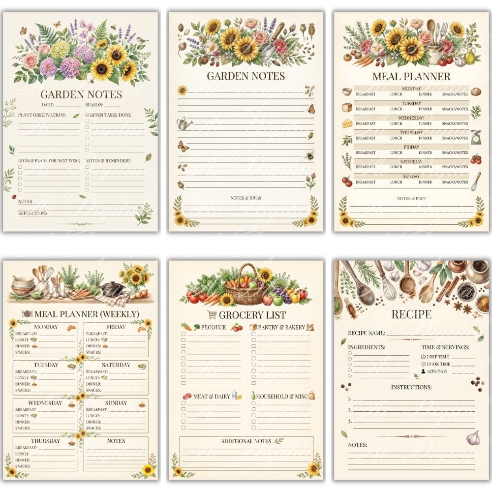 Farmhouse Planner Printable A5 – 50+ Pages, Weekly Daily Meal Garden Budget Planner PDF