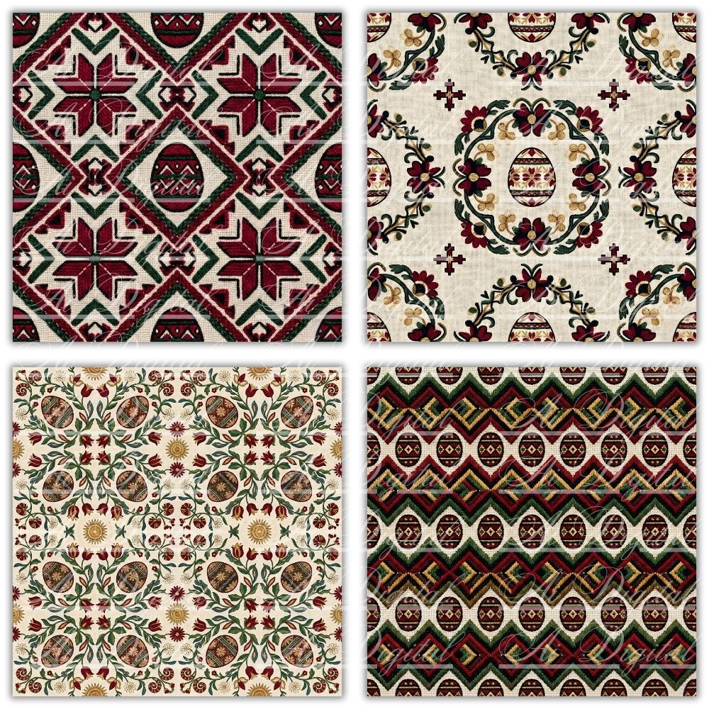 Bulgarian Embroidery Easter Patterns – 34 Digital Papers