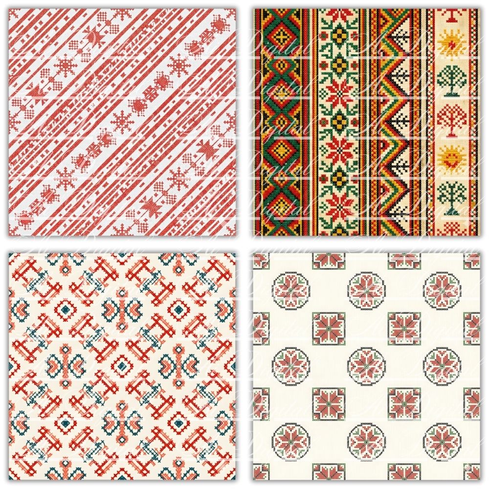 Bulgarian Embroidery Patterns – 32 Digital Papers