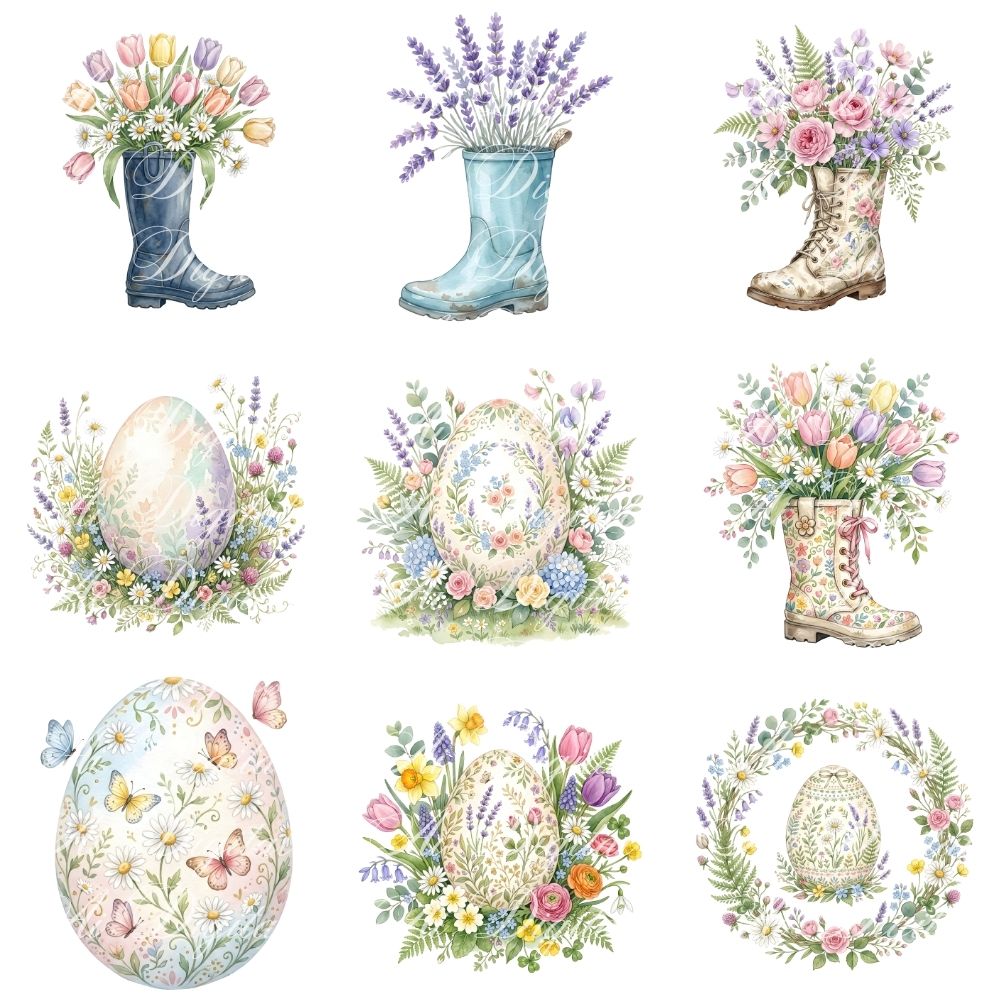 Spring Cottagecore Watercolor Clipart Bundle (60 PNG)