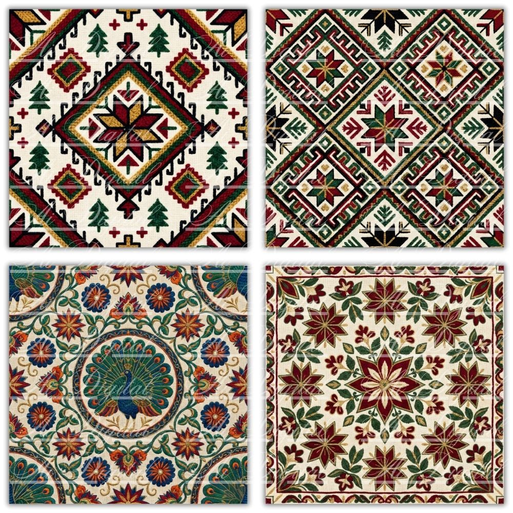 Bulgarian Embroidery Christmas Digital Paper Pack