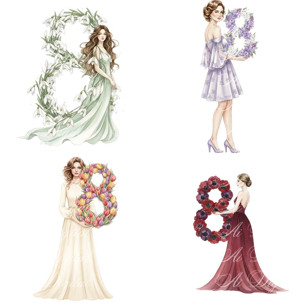 International Women’s Day Watercolor Clipart Bundle