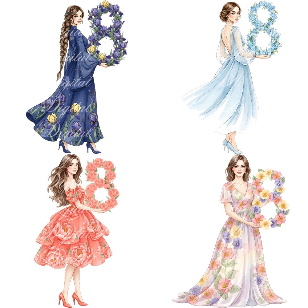International Women’s Day Watercolor Clipart Bundle