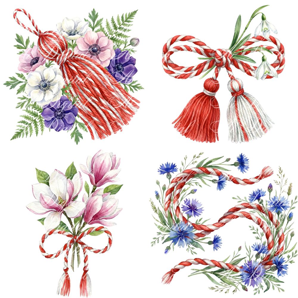 Bulgarian Martenitsa Watercolor Clipart Bundle