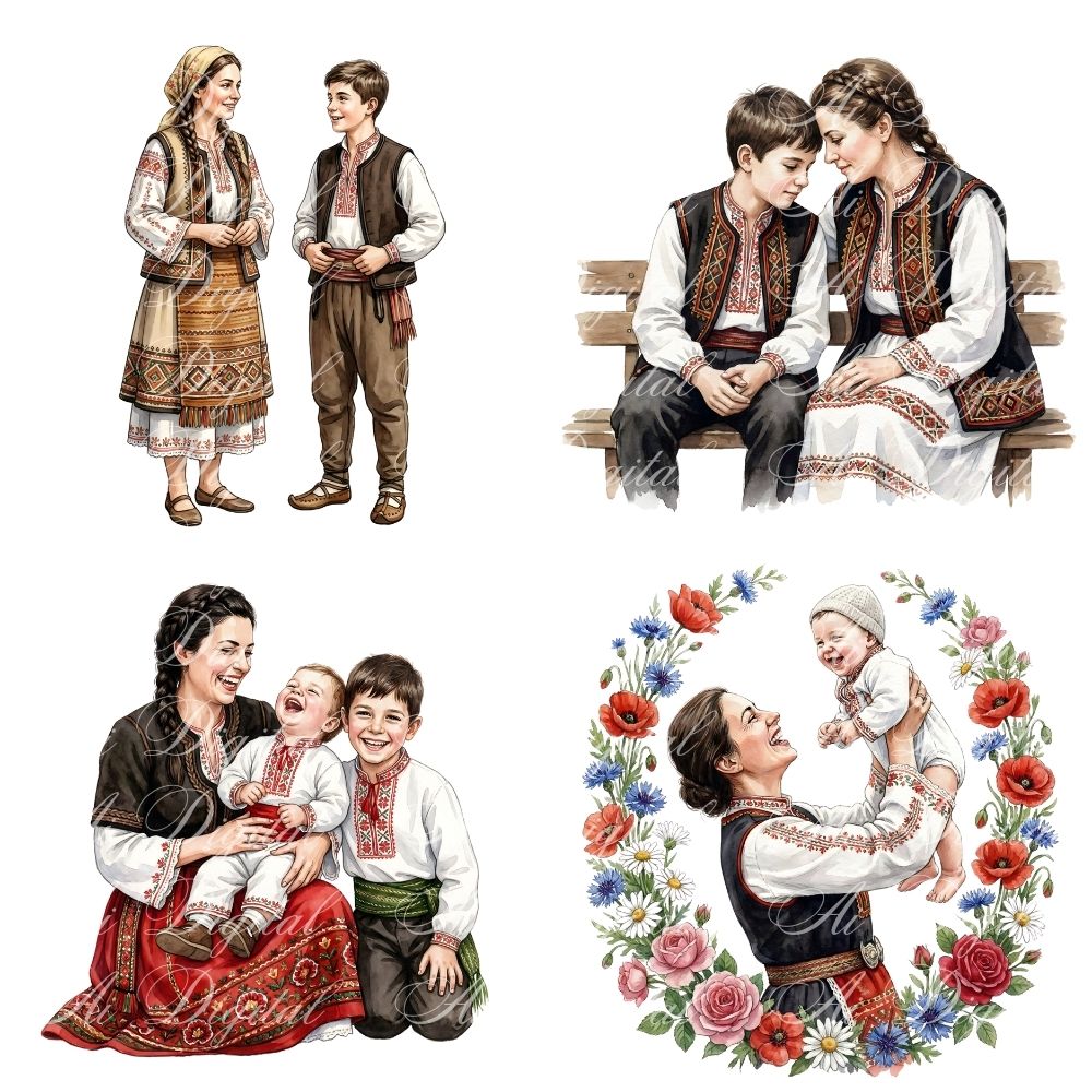 Bulgarian Mother & Kids Clipart Bundle