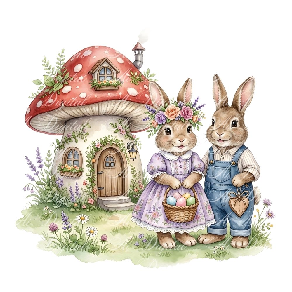 Easter Bunny Clipart Bundle – 20 PNG Watercolor Easter Illustrations