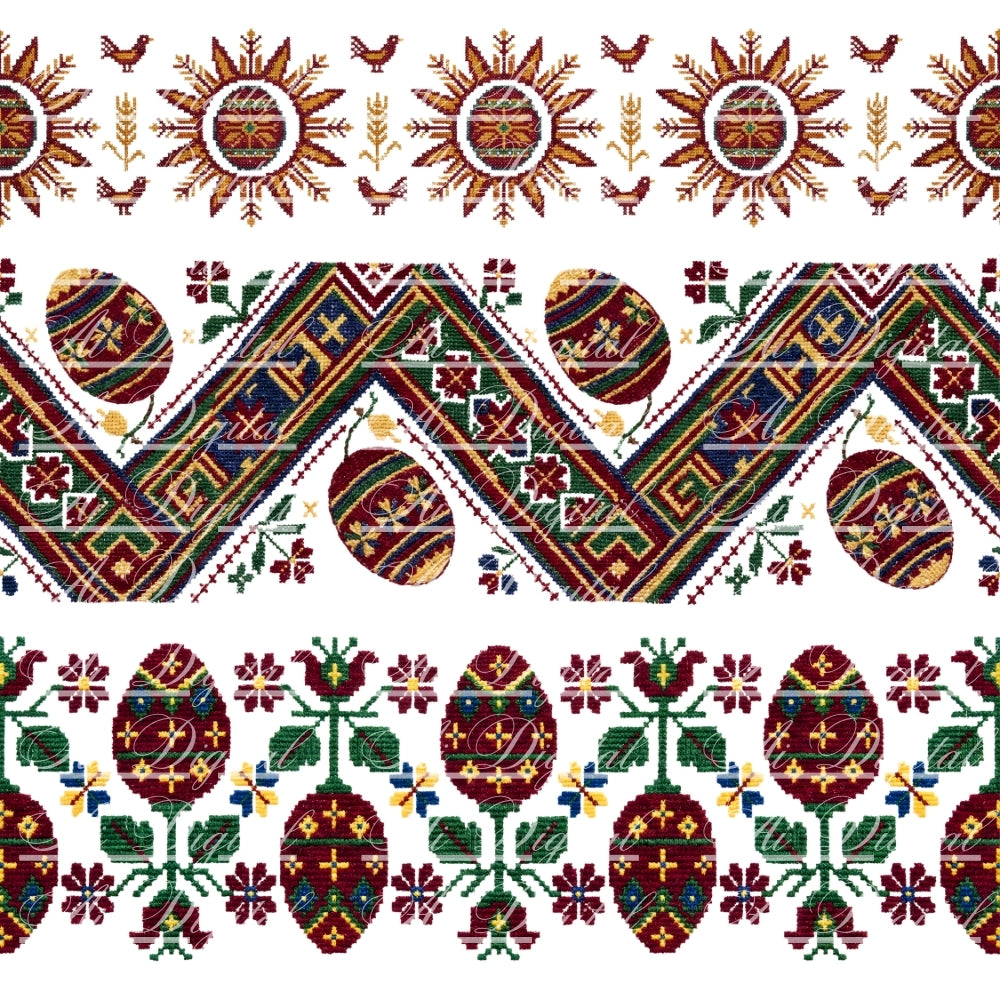 Bulgarian Easter Horizontal Patterns – 31 Digital Borders