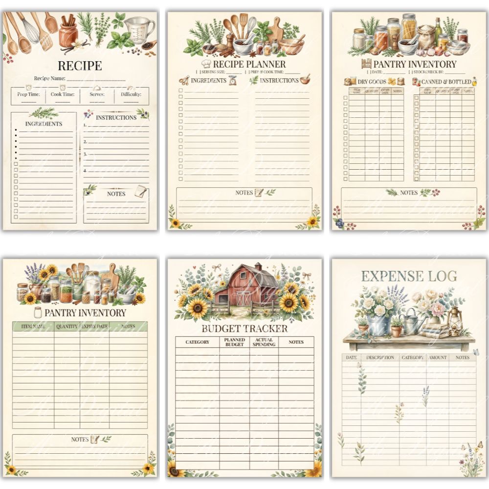 Farmhouse Planner Printable A5 – 50+ Pages, Weekly Daily Meal Garden Budget Planner PDF