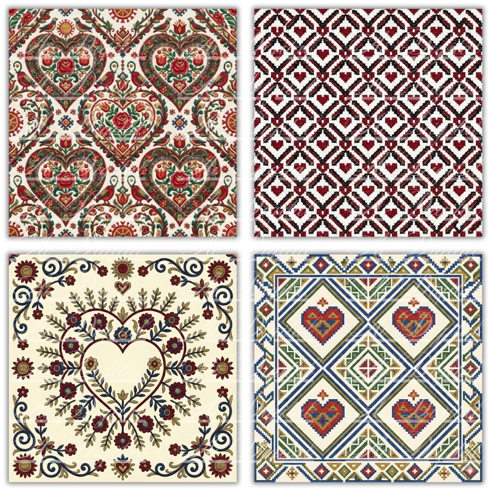 Bulgarian Embroidery Valentine’s Patterns – 33 Digital Papers